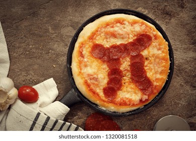 Pi Day Pepperoni Pizza Overhead View