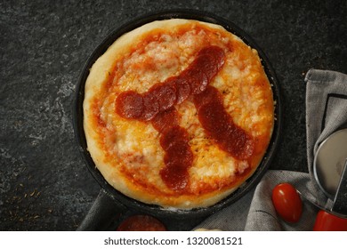 Pi Day Pepperoni Pizza Overhead View