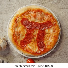 Pi Day Pepperoni Pizza Overhead View