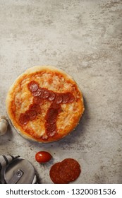 Pi Day Pepperoni Pizza Overhead View