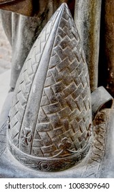 PIACENZA, ITALY, CIRCA DECEMBER 2017: A Papal Mitre In Stone: Detail Of An Ancient Statue. 