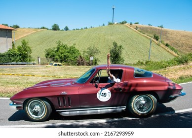 Piacenza, Italy,2022,june Silver Flag Historical Car Parading, Chevrolet Corvette 427