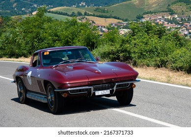 Piacenza, Italy,2022,june Silver Flag Historical Car Parading, Chevrolet Corvette 427