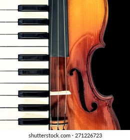 piano & classical violin, isolated on black for music background