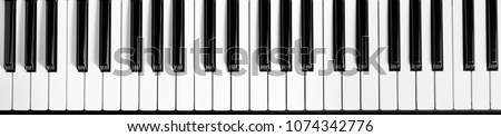 Piano keyboard. Flat top view. Horizontal photo
