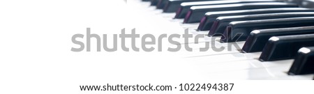 Piano keyboard. Music instrument. Black and white key. Play sound, chord, melody. Classical, musical art. Jazz performance, entertainment. Musician background. Classic note harmony.
