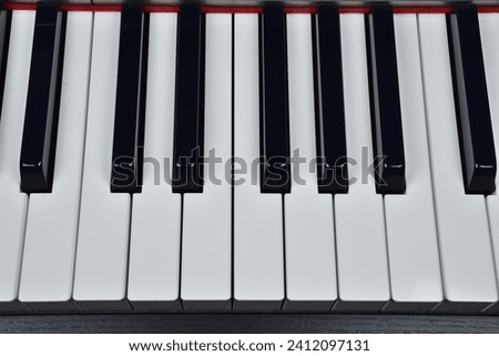 Piano keyboard top view. Musical instrument. Black and white piano keys. One octave.