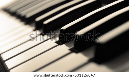 Piano keys close-up view black&white
