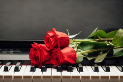 Piano Keys And Red Rose With Copy-space