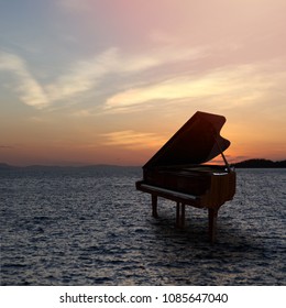 Piano outside shot at beach during sunset