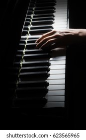 Piano Player. Pianist Hands Playing Grand Piano Music Instrument Close Up Keys