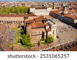 Piazza Castello or Castle Square aerial panoramic view, a main square in the centre of Turin city, Piedmont region of Italy