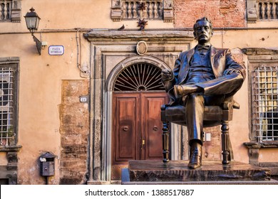 Piazza Cittadella With Puccini Monument In Lucca, Italy