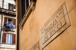 Piazza De Ricci Street Sign, Rome, Lazio, Italy, Europe