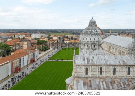 The Piazza dei Miracoli and the Pisa Cathedral view from the Leaning Tower