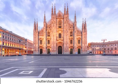 Piazza del Duomo, Cathedral Square, with Milan Cathedral or Duomo di Milano in the morning, Milan, Lombardia, Italy