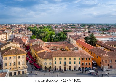 Piazza Del Duomo Street Aerial View From Pisa Tower. Toscano, Italy.