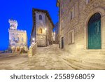 Piazza della Liberta in San Marino at twilight.