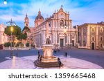 Piazza Duomo in Catania with the Cathedral of Santa Agatha and Liotru, symbol of Catania in the evening, Sicily,