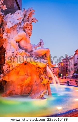 Piazza Navona, Rome. Ganges River detail of Fountain of the four Rivers (Fontana dei Quattro Fiumi), built by Bernini in 1648-1651 AD.