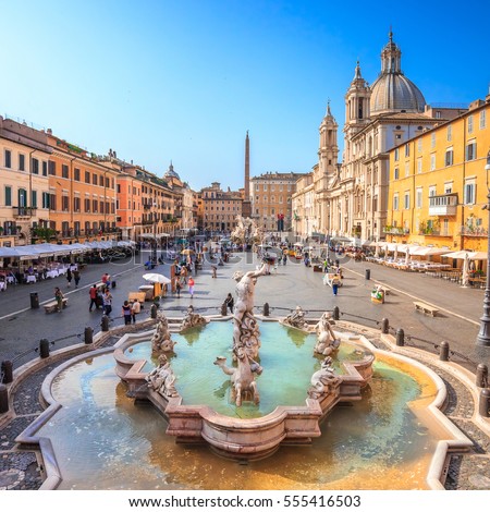 Piazza Navona, Rome, Italy, Europe. Rome ancient stadium for athletic contests (Stadium of Domitian). Rome Navona Square is one of the best known landmarks of Italy and Europe
