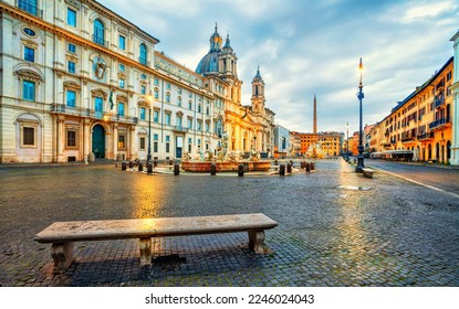 Piazza Navona in Rome, Italy. Rome Navona Square. Ancient stadium of Rome for athletic contests. Italy architecture and landmark. Piazza Navona is one of the main attractions of Rome and Italy