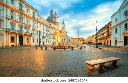 Piazza Navona in Rome, Italy. Rome Navona Square. Ancient stadium of Rome for athletic contests. Italy architecture and landmark. Piazza Navona is one of the main attractions of Rome and Italy - Powered by Shutterstock