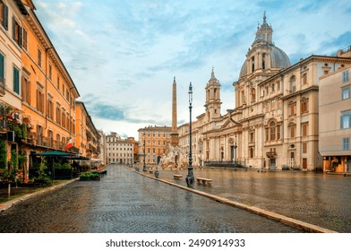 Piazza Navona in Rome, Italy. Rome Navona Square. Ancient stadium of Rome for athletic contests. Italy architecture and landmark. Piazza Navona is one of the main attractions of Rome and Italy - Powered by Shutterstock