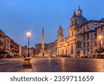 Piazza Navona square in center of Rome at dawn, Italy