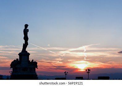 Piazzale Michelangelo and David at dusk in Florence during summer