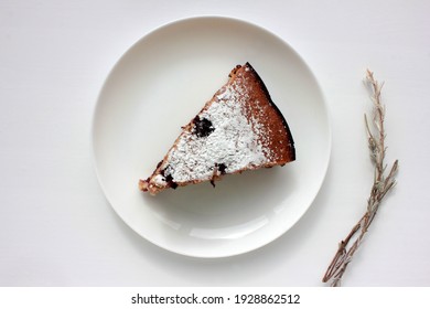 Pice Of Freshly Baked Cherry Cake On White Table Background. Overhead View Of Homemade Berry Pie. Selective Focus