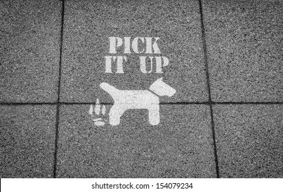 Pick It Up Sign Set in a Pavement for Dog Walkers