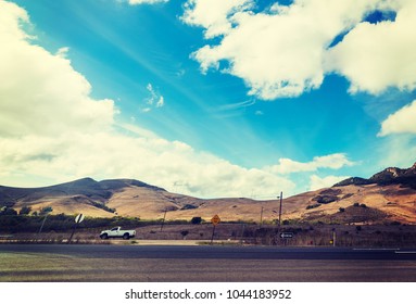 Pick Up Truck On Pacific Coast Highway. Central California, USA