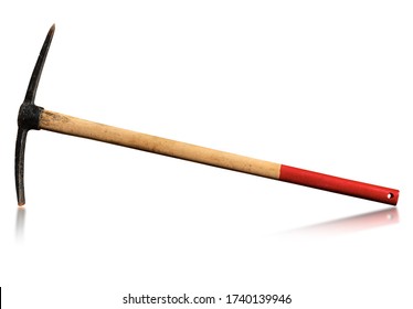 Pickaxe or Pick axe, isolated on white background with reflection. Hand tool used for digging