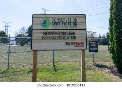 Pickering, On, Canada - September 20, 2020: The Sign For Pickering Nuclear Generating Station In Seen In Pickering, On, Canada On September 20, 2020, A Canadian Nuclear Power Station. 