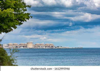 Pickering, Ontario/Canada - July 28, 2018: View Of The Nuclear Power Plant On A Cloudy Day Near Pickering, Canada