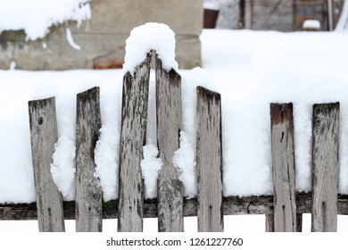 Picket Fence Snow Covered Old Aged Brown Winter