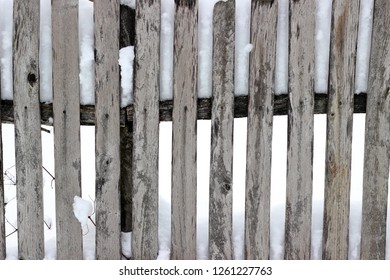 Picket Fence Snow Covered Old Aged Brown Winter