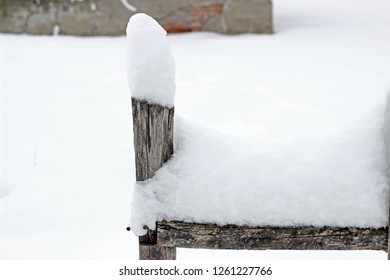 Picket Fence Snow Covered Old Aged Brown Winter