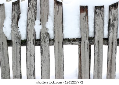 Picket Fence Snow Covered Old Aged Brown Winter