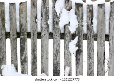 Picket Fence Snow Covered Old Aged Brown Winter