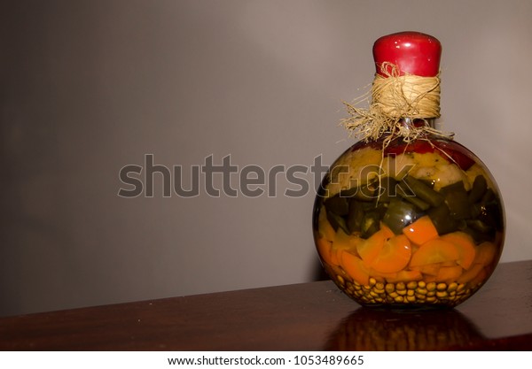 Pickle Bottle Vegetables Packed Vinegar Bottle Stock Photo Edit