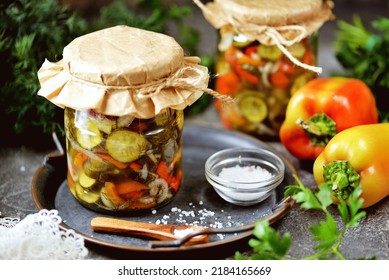 Pickled Cucumber Salad With Bell Pepper And Onion.