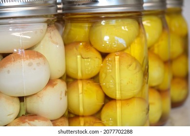 pickled eggs in a row