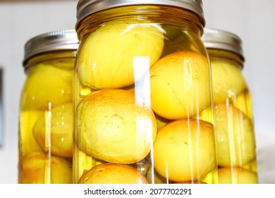 pickled eggs in a row