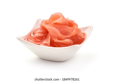 Pickled ginger in bowl, close-up, isolated on white background. - Powered by Shutterstock