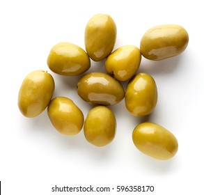 Pickled Olives Isolated On White Background, Top View