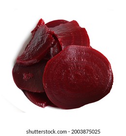 Pickled red beet salad isolated on white background
