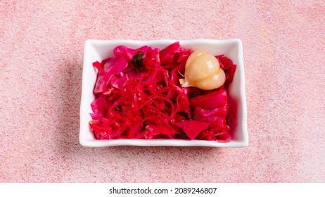 Pickled Red Cabbage Plate Isolated Close Up