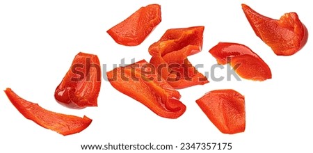 Pickled red pepper, marinated paprika slices isolated on white background
